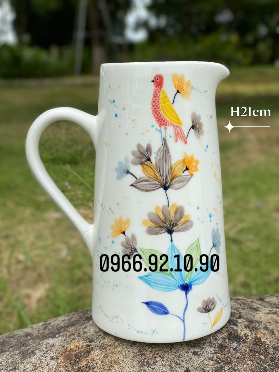 Bình sữa cắm hoa họa tiết chim hoa H21cm  - Mẫu 2