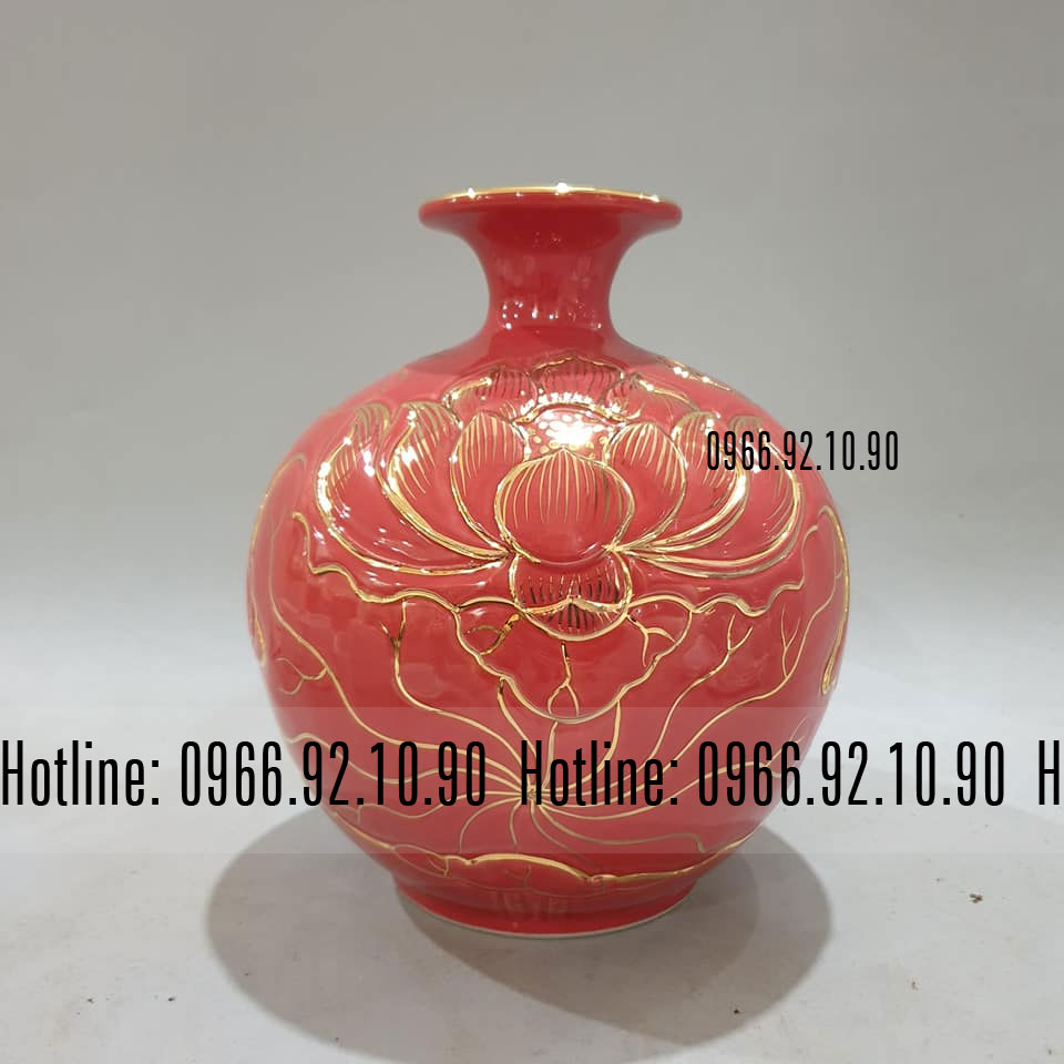 Bình hút lộc khắc sen vẽ vàng cao cấp H22cm