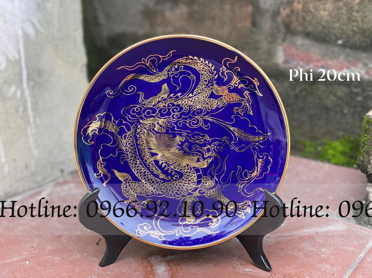 Đĩa trưng bày Rồng xanh coban - Phi 20cm