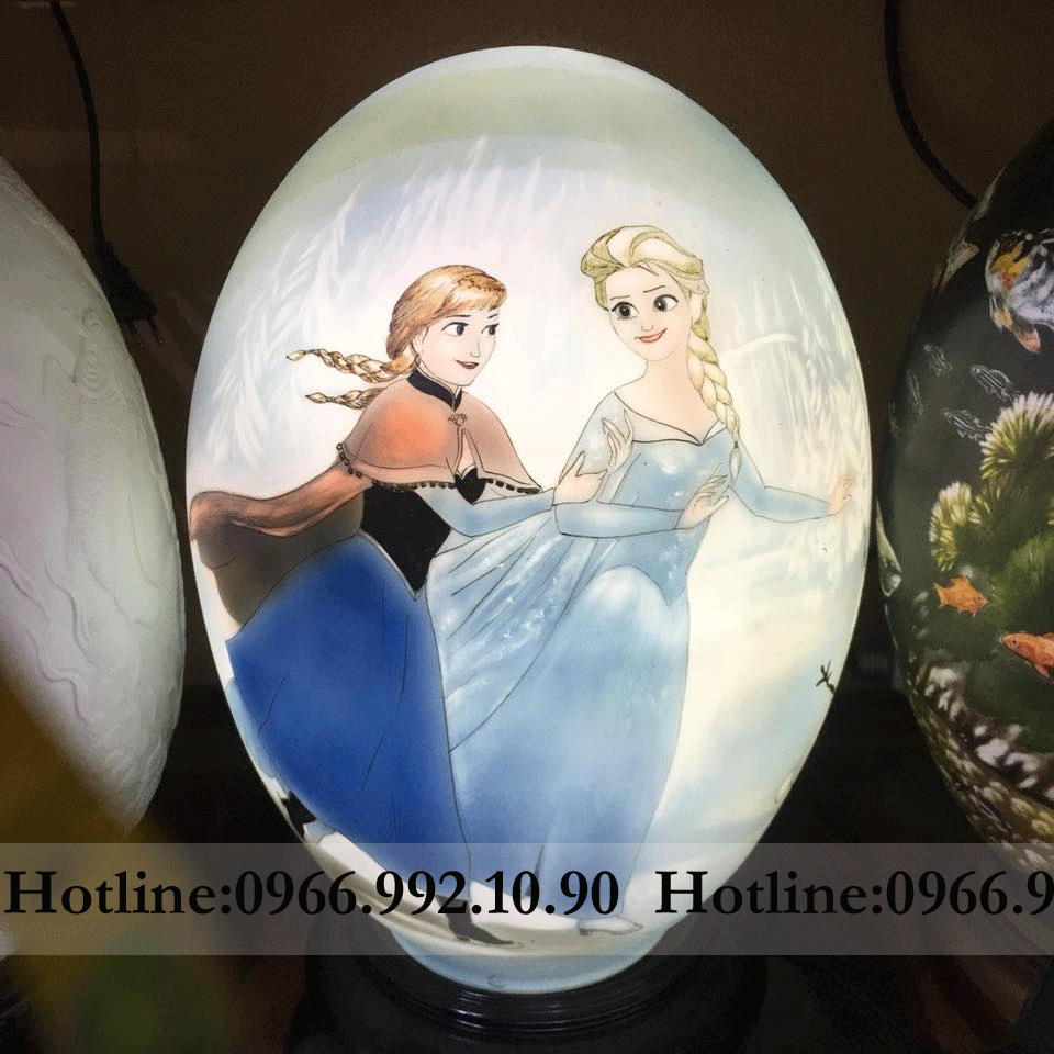 Đèn sứ thấu quang Elsa & Anna dáng trứng cao cấp Bát Tràng H43cm