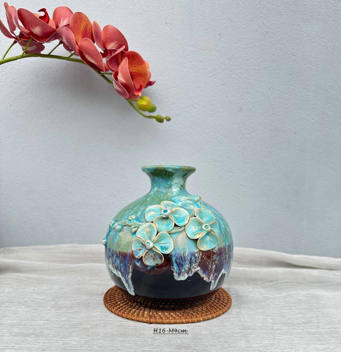 Hút Lộc Hoa Đắp Nổi hoa đào  H16cm _M6cm