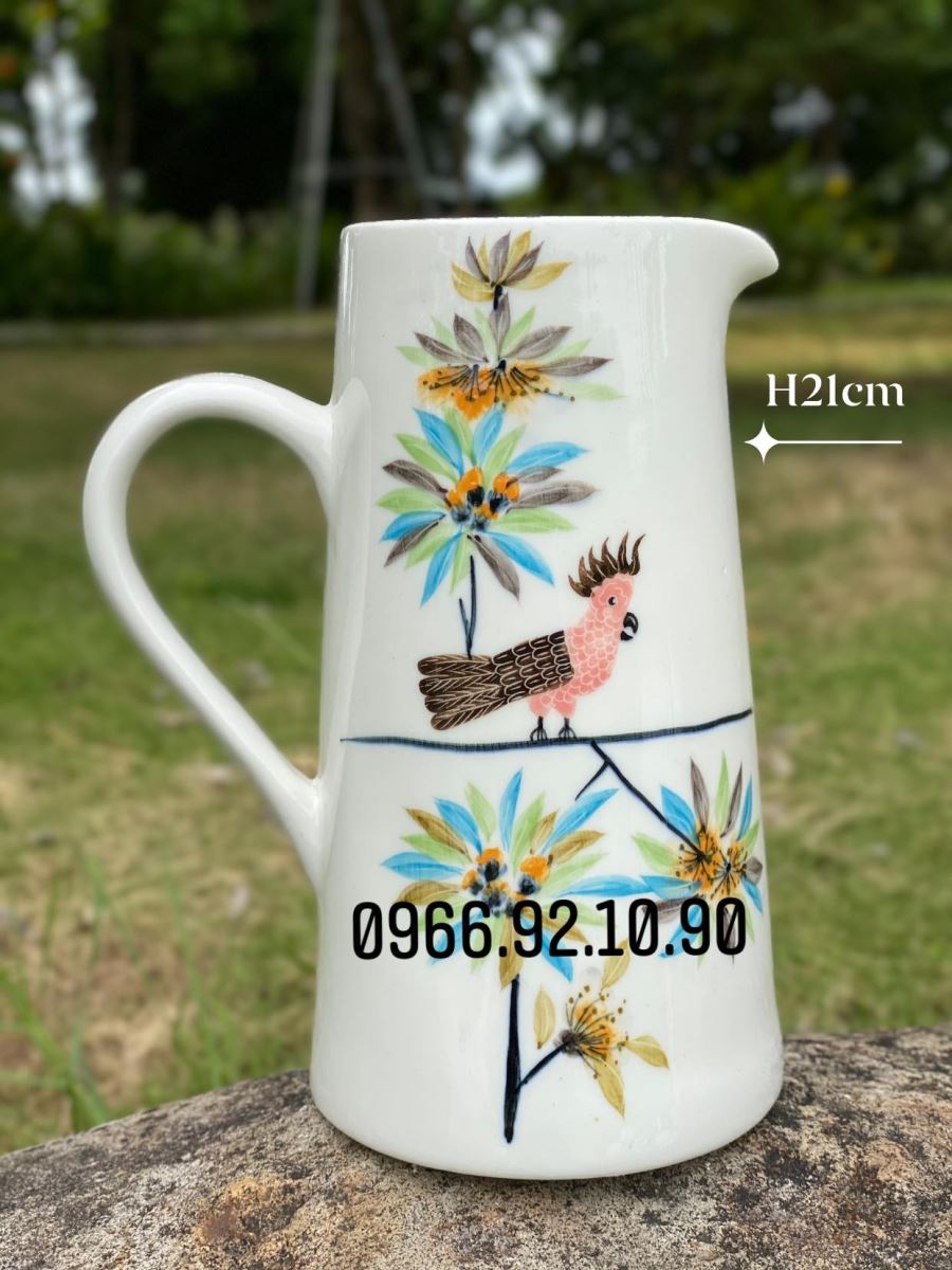 Bình sữa cắm hoa họa tiết chim hoa H21cm  - Mẫu 1