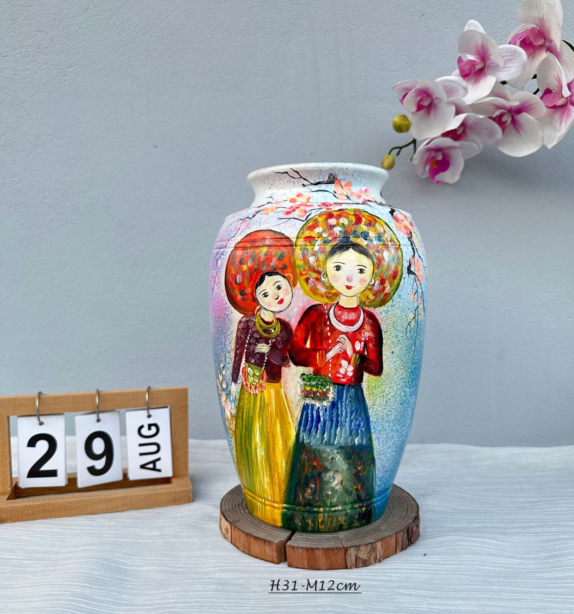 Lọ hoa Tây Bắc vẽ sơn 3D cao cấp Bát Tràng - H31cm