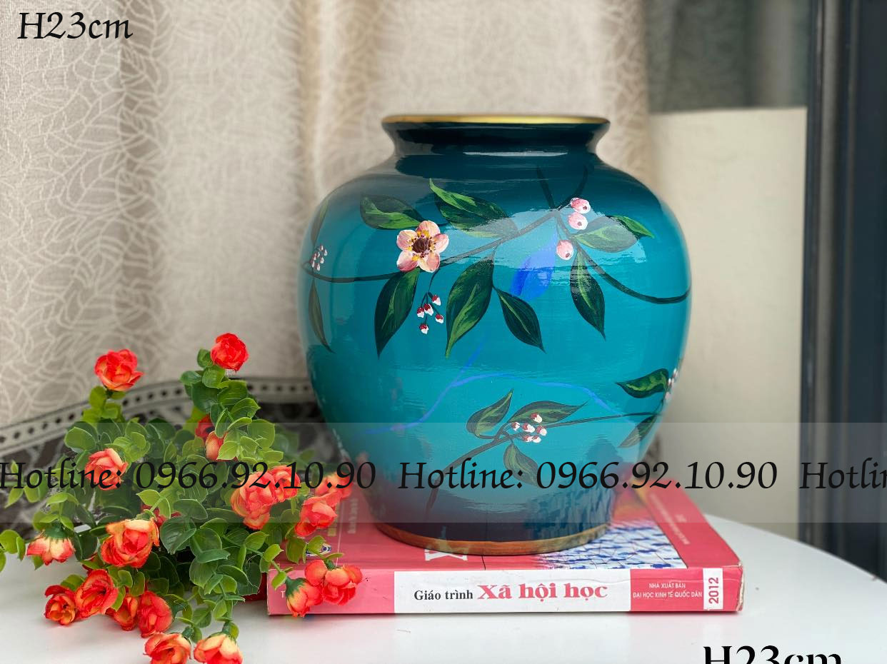 Vò hoa trà 3D - H23cm - Gốm sơn mài cao cấp