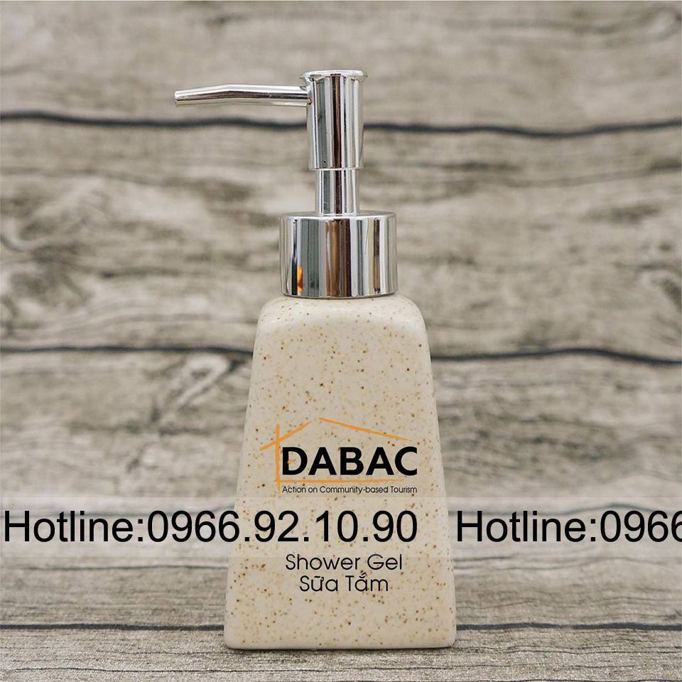 Bình xịt dầu gội đầu sữa tắm gốm trắng in logo DABAC