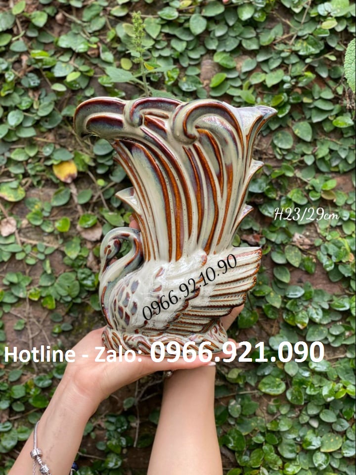 Bình hoa gốm sứ Chim Công- H23cm